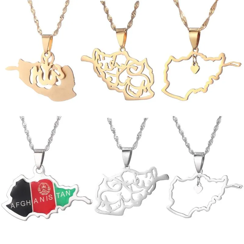 Collares pendientes Mapa de Afganistán de acero inoxidable con corazón de bandera para mujeres niñas Joyería afgana Colgante