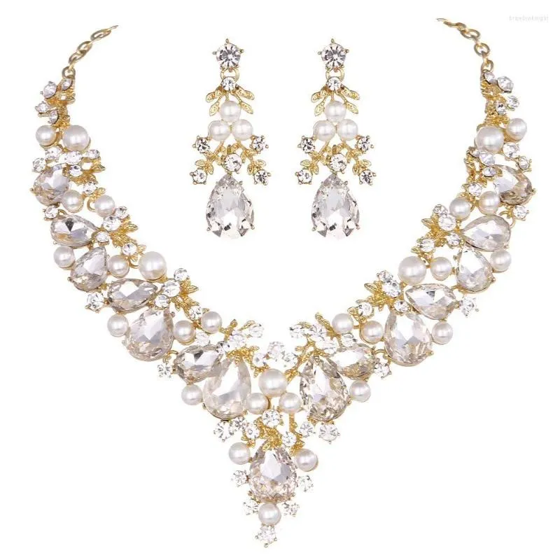 Ketting oorbellen set delicate gesimuleerde parel oorbel voor bruiden bruiloft feestjurk dames festival strass joowery cadeau