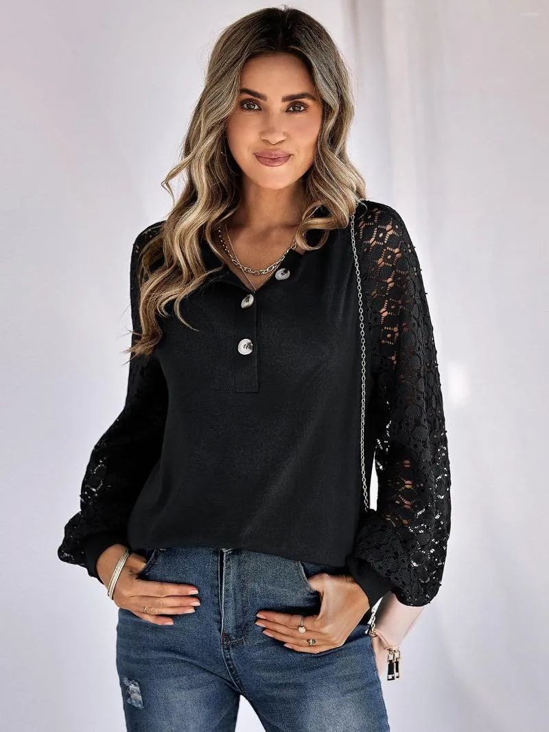 Women's Blouses DGIRL 2023 Autumn Winter Blouse Fashion Women's Wear Style Long Sleeve Pullover Casual Lace Button Top