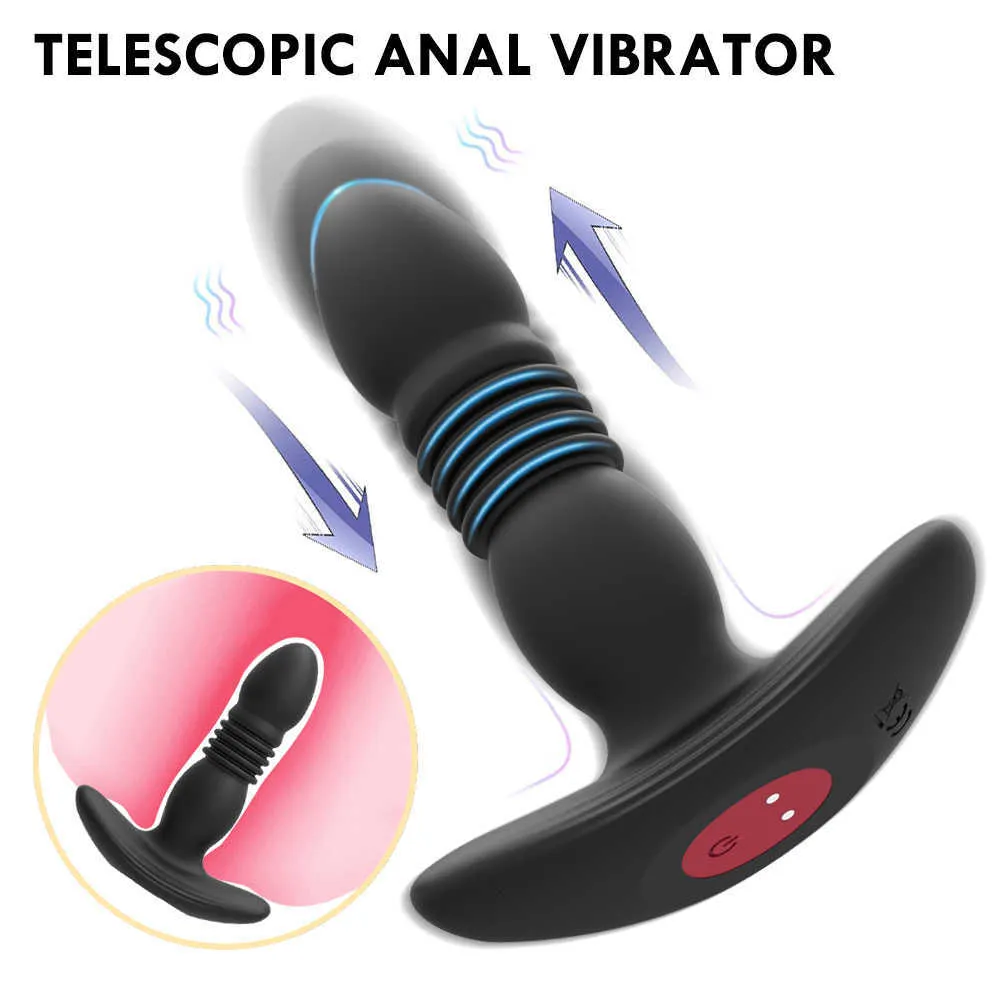 Massagers vuxen massager manlig teleskop vibrator trådlös fjärrkontroll rumpa plugg anal dildo prostata massager för man