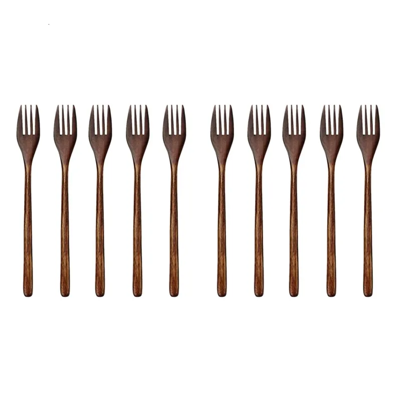 Forks Wooden 10 Pieces EcoFriendly Japanese Wood Salad Dinner Fork Tableware 10 No Rope 230302