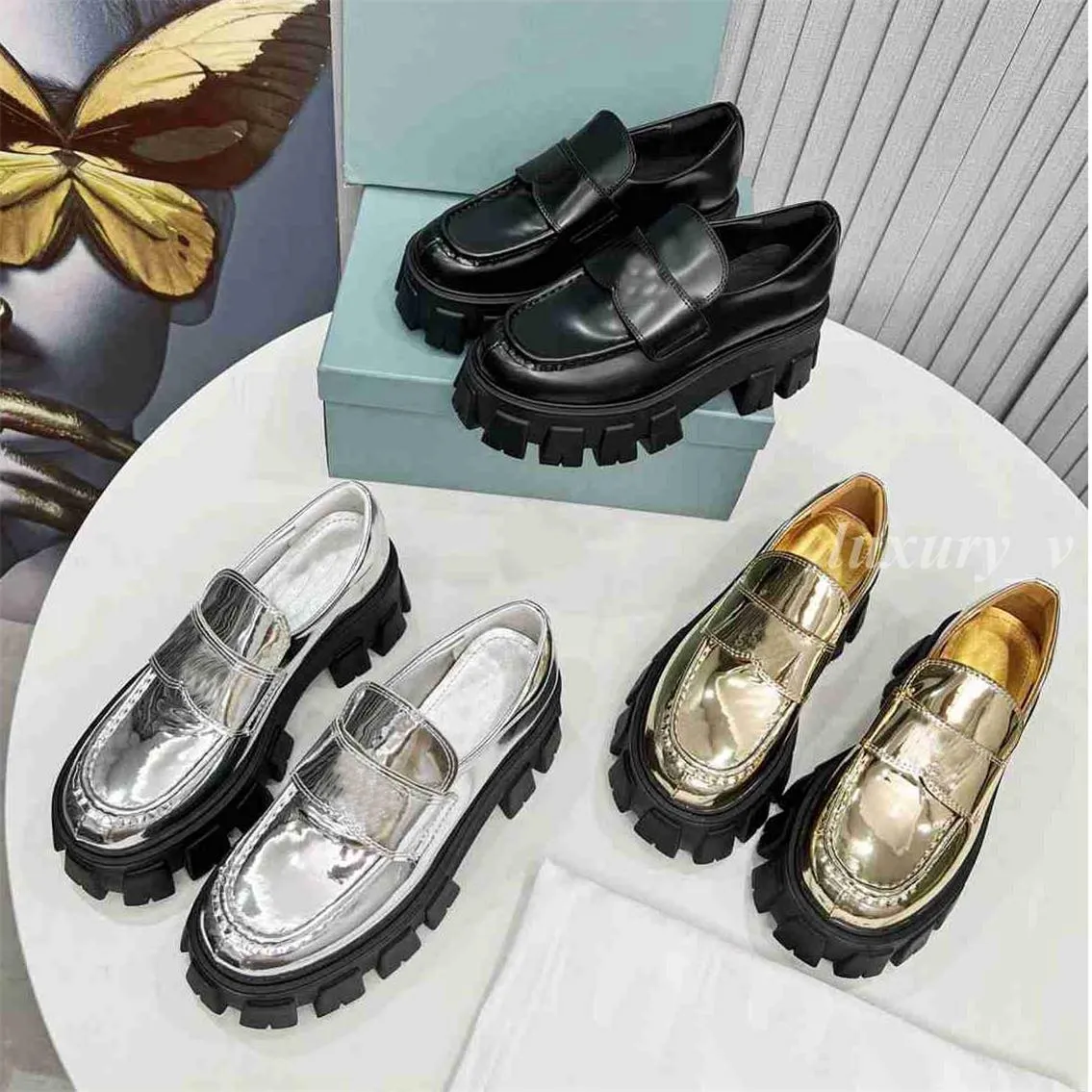 Desinger monolit spor ayakkabılar kadınlar elbise ayakkabı platformu loafers cloudbust eğitmenleri siyah deri ayakkabı tıknaz yuvarlak kafa spor ayakkabılar boyutu 35-40