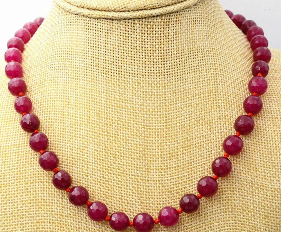 Chains Faceted 10mm Red Garnet Gemstone Round Beads Necklace 18''