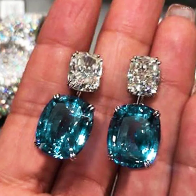 Boucles d'oreilles pendantes de luxe carré bleu pierres précieuses en vrac couleur de mode exquise pour les femmes bijoux de mariage