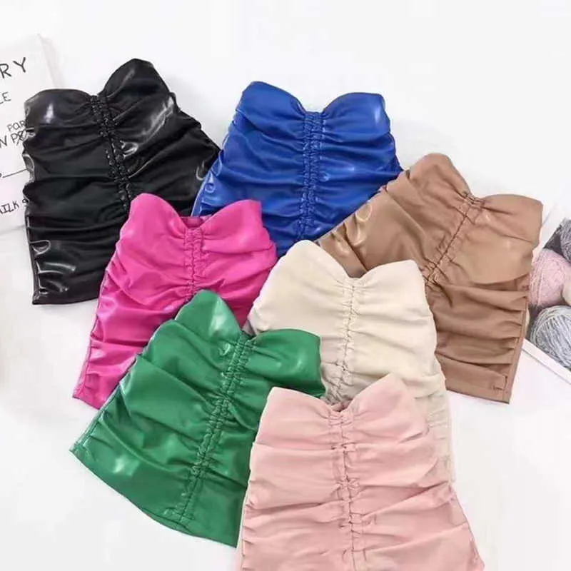 Gonne Primavera Autunno Ragazze Gonna Baby Pu Gonna Bambini Gonna Bambini Moda Bottoms 2023 Streetwear Pelle verniciata pieghettata 2-6Y T230301