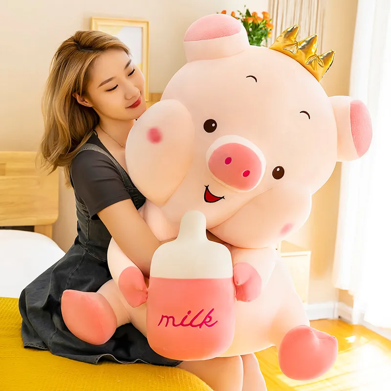 Poupées en peluche Mignon Assis Ange Cochon Poupée Tissu Super Doux Cochon Rose Oreiller En Peluche Jouet Confort Poupée Filles Cadeau D'anniversaire Bonne Qualité 55CM 230302