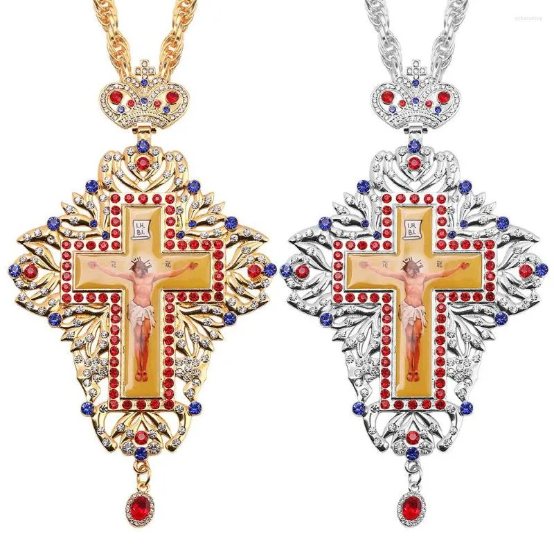 Naszyjniki wiszące luksus religijnych naszyjnik krzyżowy Choker Rome Style chrześcijański kryształowe koraliki modlitwa/prezent amuletu