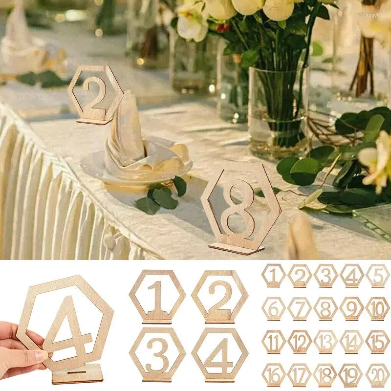 Decoración de fiesta 10 unids Mesa de madera Número Signo Hexágono Titular Tarjeta Rústica Boda Compromiso Asiento Signos Suministros para eventos