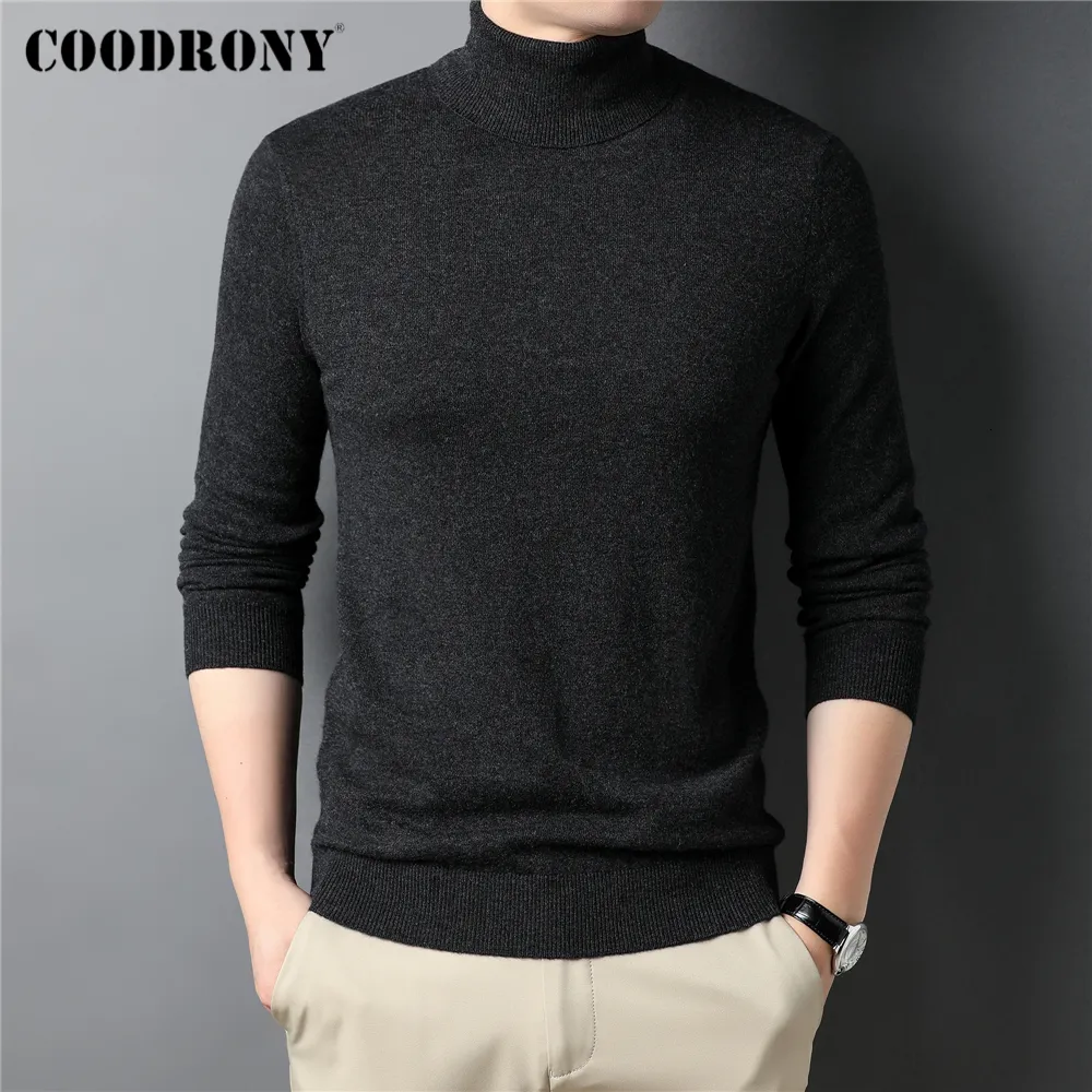 Herrtröjor Coodrony Brand 100% Merino Wool Turtleneck tröja män Kläder Autumn Winter Pure Color Slim Tjock Warme Cashmere Pullover Z3016 230302