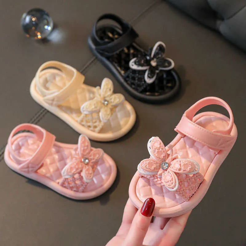 Sandalet Yeni Yaz 2022 Kız Ayakkabı Sevimli Kelebek Prenses Çocuklar Slip Olmayan Sandalyas Çocuk Plaj Ayakkabıları Düz ​​Renk Sandalet CSH1328 R230220