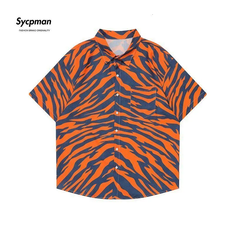 Camisas casuais masculinas sycpman camisetas de grandes dimensões masculino verão zebra imprimir estudantes femininas casuais femininas listradas de roupas listradas 230301