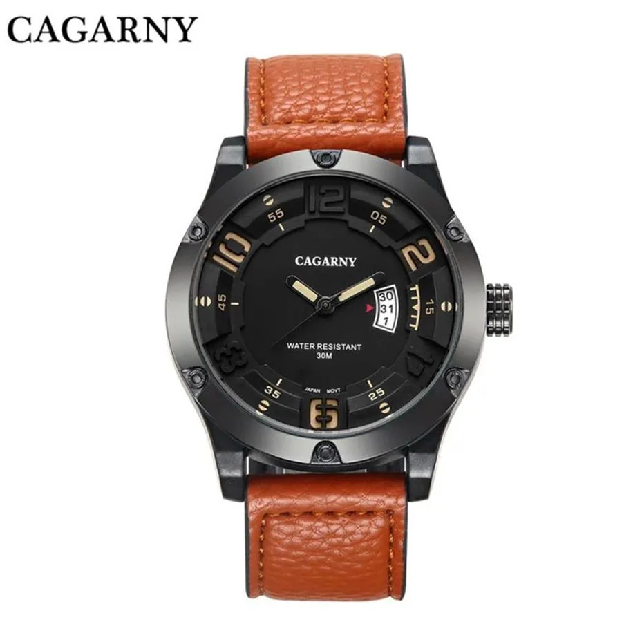 Luxe Hommes CAGARNY Montres Argent Multifonction chronographe en acier inoxydable Casual Montre horloge montres homme261A