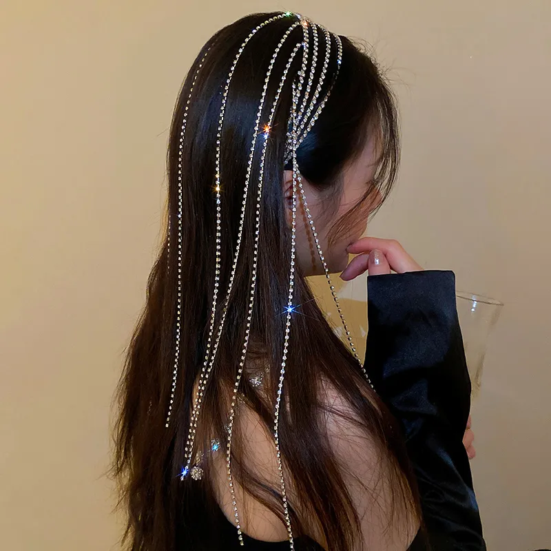 Rhinestone tassel Headband 1 Pc Fashion Double Row Rhinestone Tassel Headband for Women  main image 3