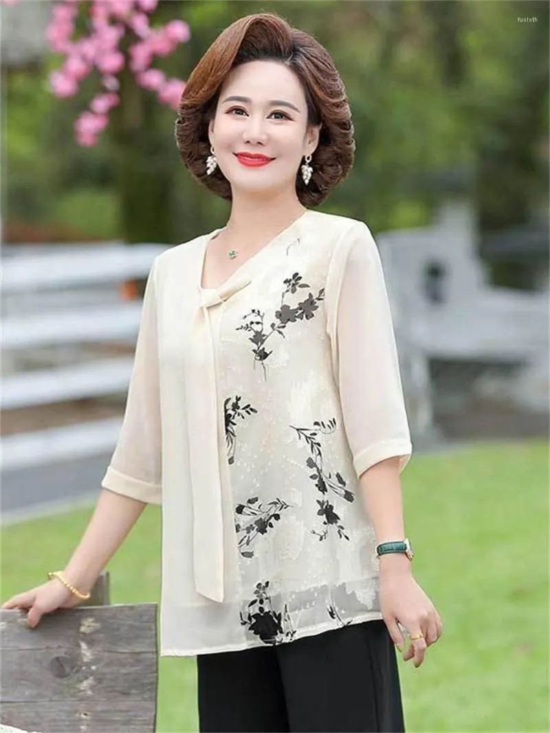 Kvinnor Bluses Woman Spring Summer Style Shirts Lady Casual Half Sleeve Bow Tie Collar Flower Printed Blusas Tops DD9259