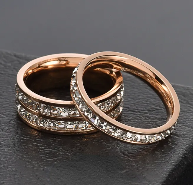 Klasyczne gwiaździste para pierścionków z podwójnym pierścieniem pojedynczy pierścień Diamond Titanium Steel Pierścienie Kobieta Dziewczyna Dziewczyna Dziewczyna walentynkowe urodziny