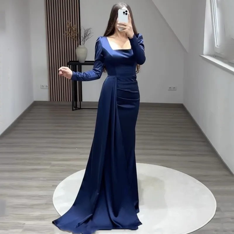 Party Dresses Thinyfull Sexy Mermaid Prom Evening Long Sleeve Square Collar Satin Dress Formal Cocktail Gown Plus Size 230301