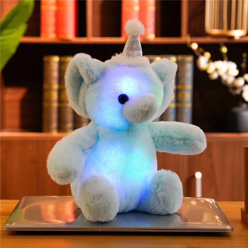 Plush Doll Luminous Cute Appearance Colorful Glowing Elephant Appease Sleeping Stuffed Toy Pillow for Children Gift