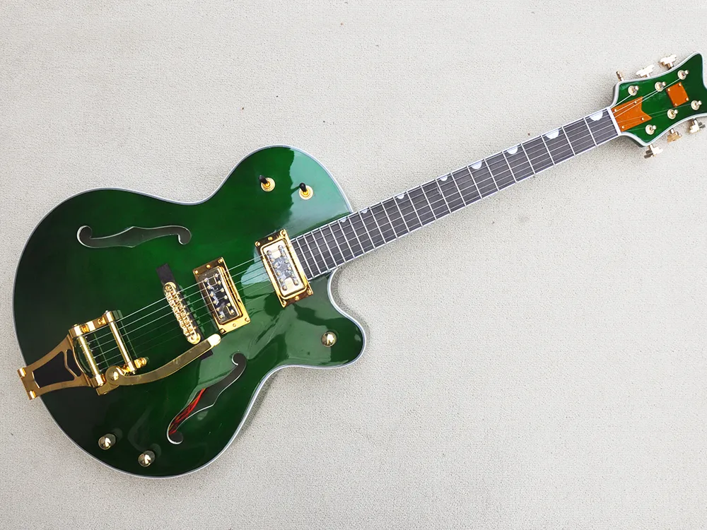 Zielona pół-hollow gitara elektryczna z podmokiem Bid Tremolo Rosolo