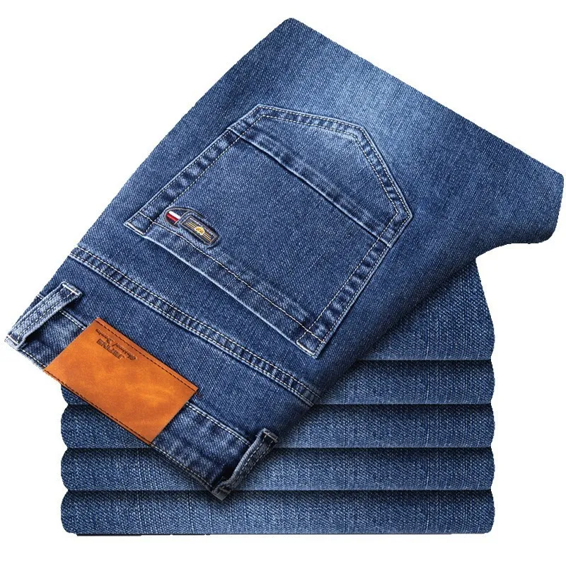 Men's Jeans SULEE Autumn Volcanic Rock Fabric Men Business Jeans Classic Style Black Blue Denim Stretch 230302