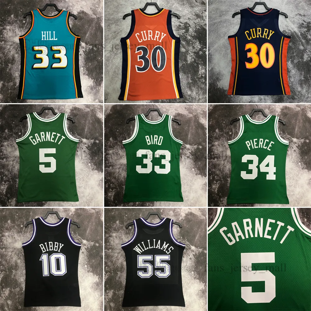 Maglie da basket vintage stampate 5 Kevin 34 Paul Garnett Pierce Larry 33 Bird 10 Mike 55 Jason Bibby Williams Stephen 30 Curry Motion Grant Hill Alta qualità