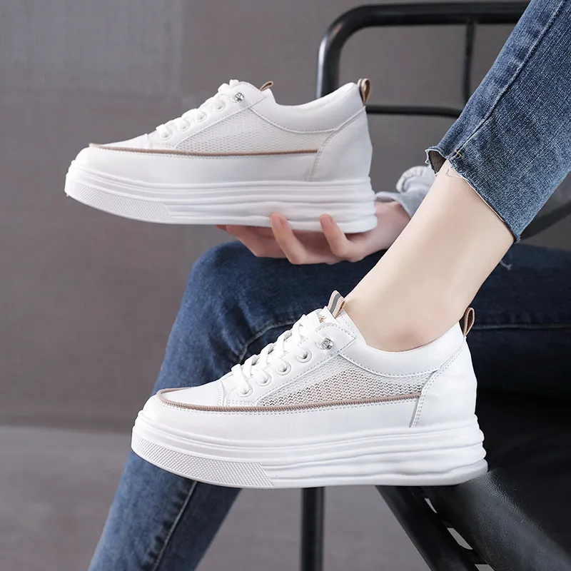 Fashion Sports shoe new Women Casual Shoes White Sneakers ManTrainer Summer Hollow Inner Heightening Sneakers 12