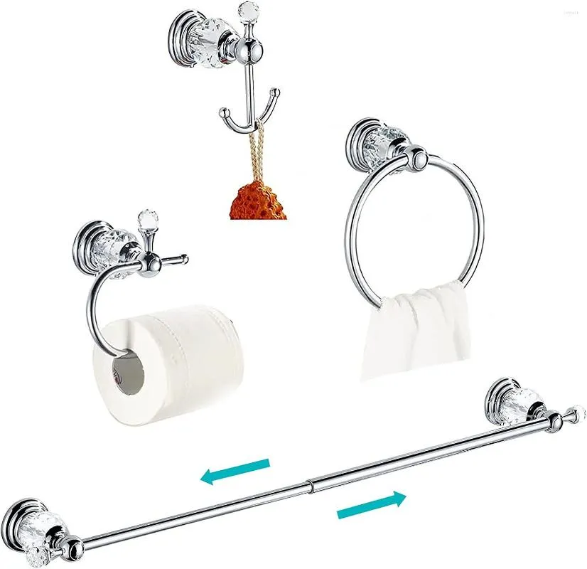 Bath Accessory Set Crystal Bathroom Accessories Chrome Towel Bar Polished Toilet Paper Holder Ring Coat Hooks Hardware