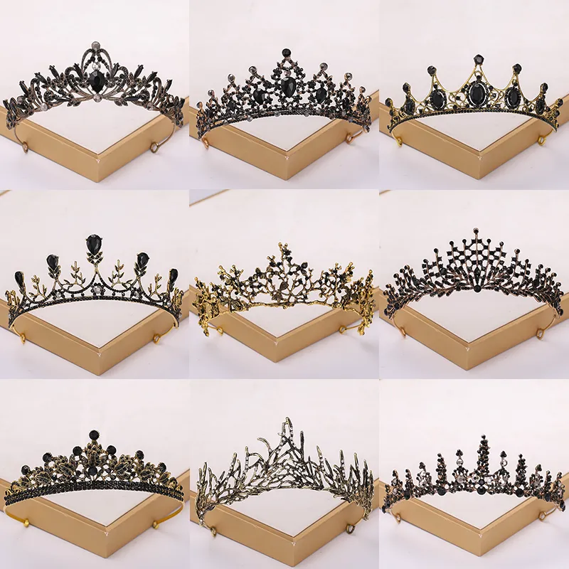 Tiara preta e coroas barrocas e coroas de cristal acessórios para cabelos de casamento que rainha princesa coroa mais jóias de cabeça de design