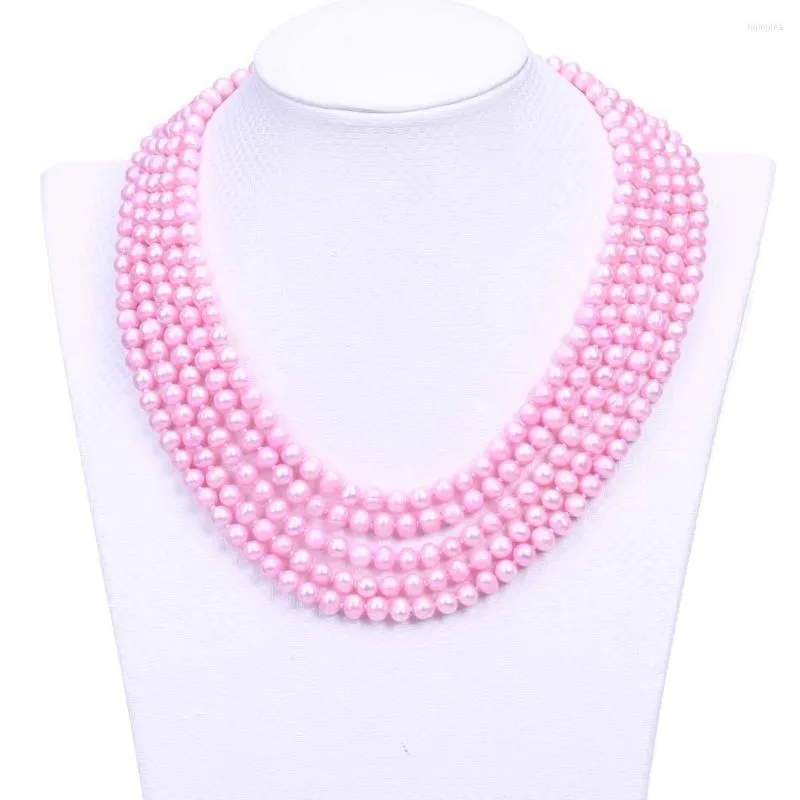 Kedjor Fashion Pink Pearl 5 Lager Round Shape Strands Real Statement Women Necklace For Dear Friend Gift