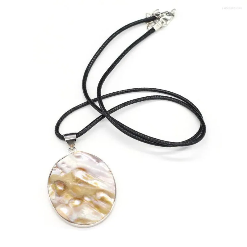 Pendentif Colliers Vintage Naturel Ovale Shell Collier Bijoux Nacre Coquillages Charmes En Cuir Corde Chaîne Pour Femmes Hommes