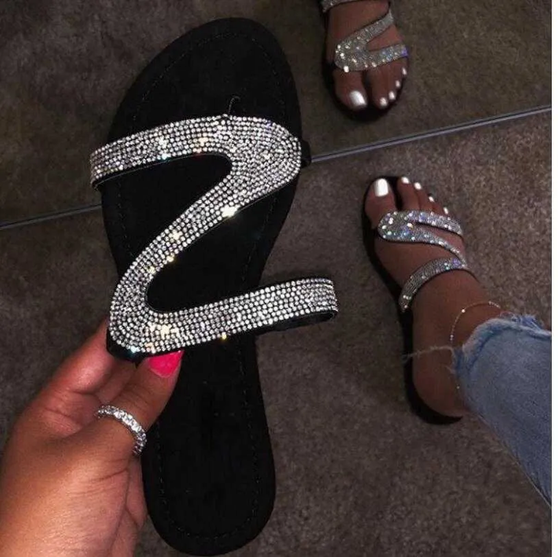 Chinelos 2020 mulheres flip flops verão cristal diamante bling praia slides sandálias sapatos casuais deslizamento no chinelo y2302