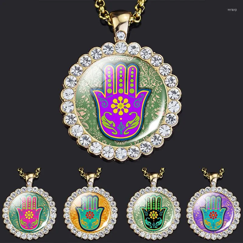 펜던트 목걸이 Hamsa Hand Collares 화려한 팜 파티마 목걸이 골드 부적 보석 선물