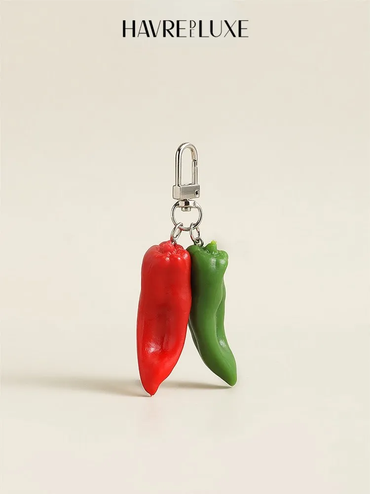 Key Rings Handbag pendant Simulation chili food pendant funny quirky green pepper creative realistic bag pendant accessories