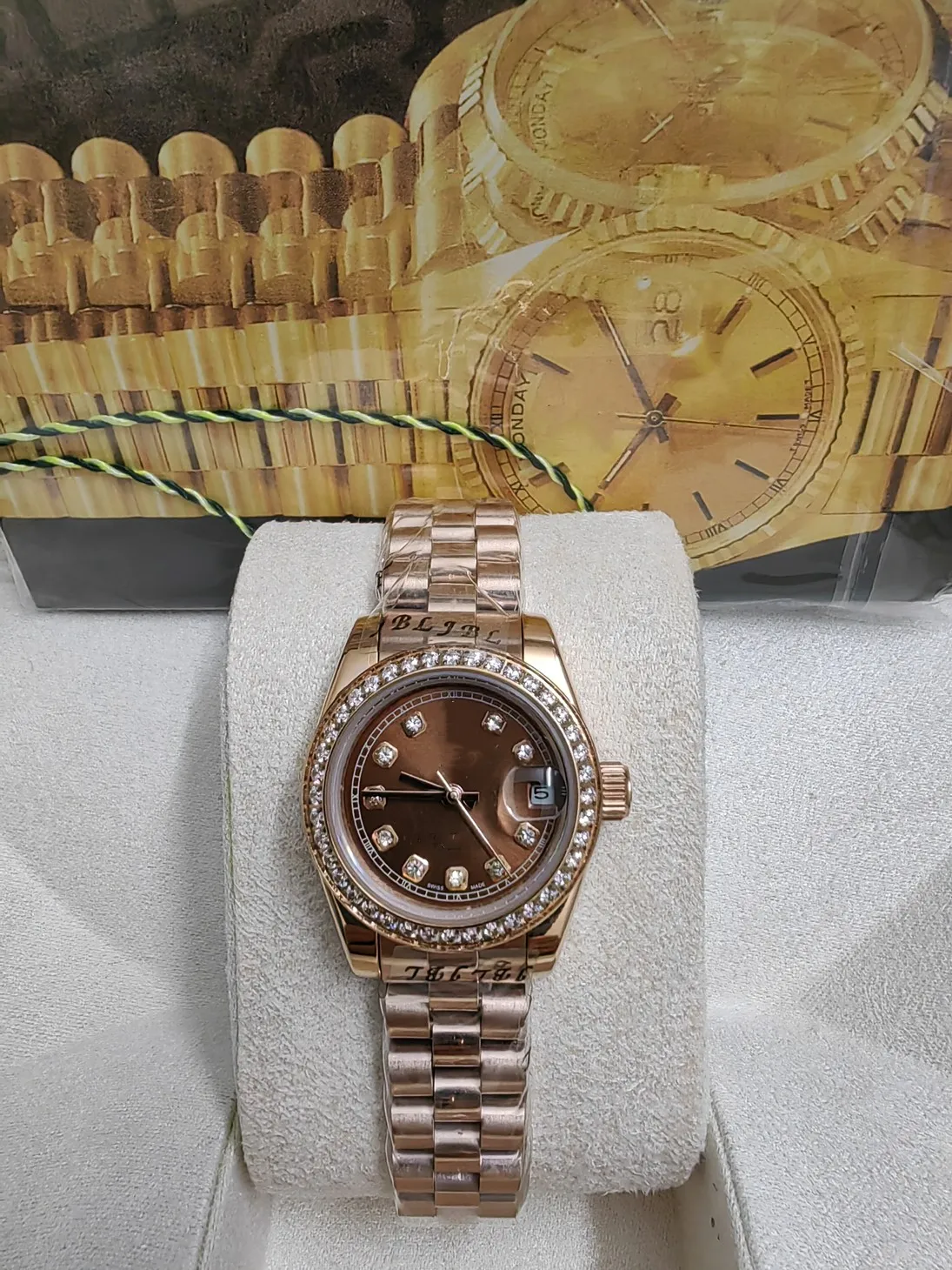 Med original Boxluxury Fashion Watches 18k Yellow Gold Diamond Dial Bezel 18038 Titta på Automatisk Lady Watch Wristwatch 2023