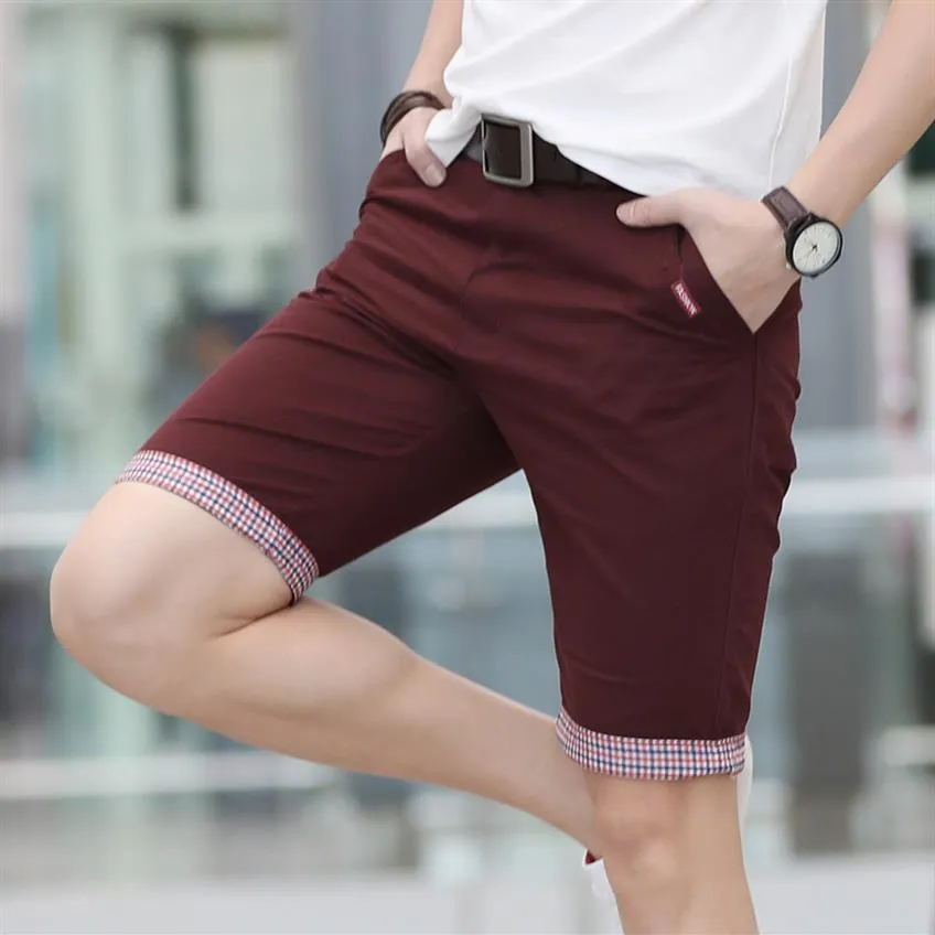 Mens Plaid Hem Cotton Short Mens Slim Fit Shorts Summer Streetwear