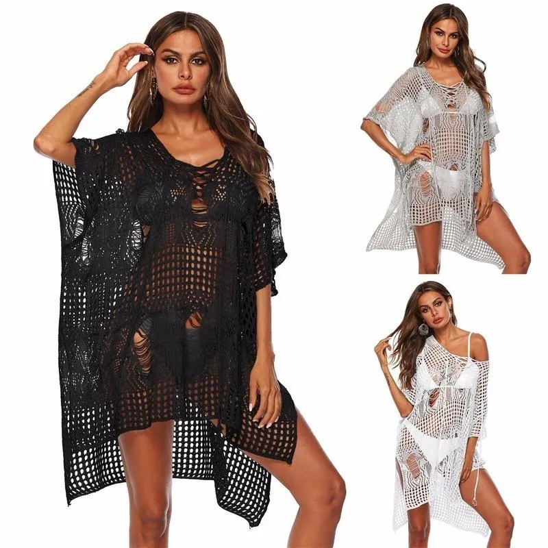 Sarongs Black/White Handwork Lace Cover Up Beach Woman Sexy Hollow Out Summer Dress Women 2023 XXL Plus Size Vintage Pareo