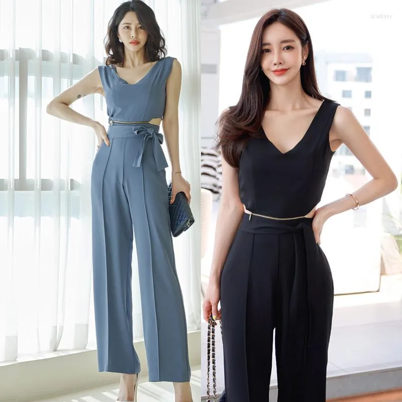 Women's Two Piece Pants Elegant Two-piece Suits Wide Leg Pant Fashion Slim Sleeveless Short Tops Long Suit Casual Women