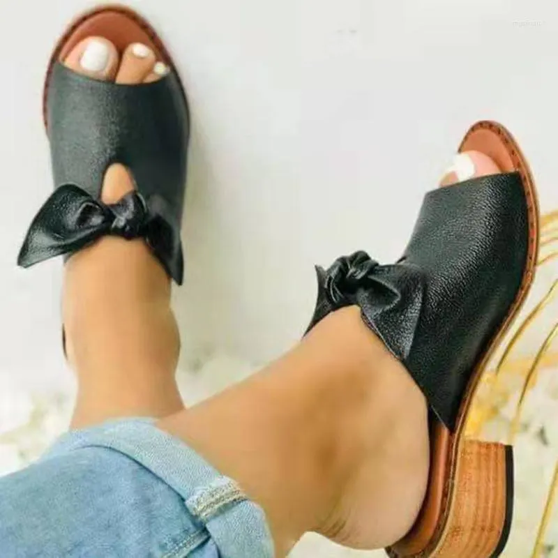 Terlik Kadın Bow 2023 Kadın Peep Toe Toe Low Topuklu Kadın Slaytlar Bayanlar Yaz Ofis Ayakkabıları Kadın Ayakkabı Plus Boyut 35-43