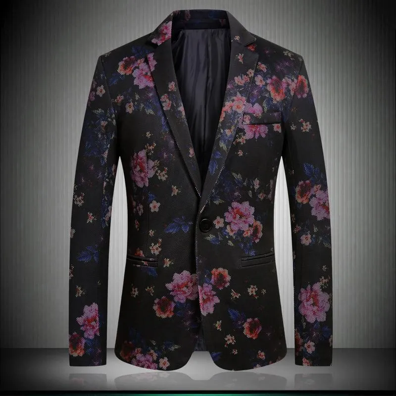 Herrdräkter blazrar smala blommor män passar 2023 hösten casual blazer hombre mens ihåliga blommor mönster en enda knappdräkt jacka m-4xl 888me