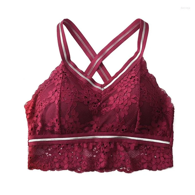 Camisoles Tanks Femmes Brillant Soie Bandoulière Croix Belle Dos Dentelle Wrap Poitrine Rembourré Camis Soutien-Gorge Soutien-Gorge Intime Doux Sous-Vêtements