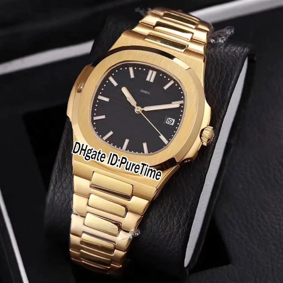 Novo Clássico 5711 18K Ouro Amarelo Preto Textura Dial 40mm A2813 Automático Relógio Masculino Relógios Esportivos Aço Inoxidável Barato Puretime 222P