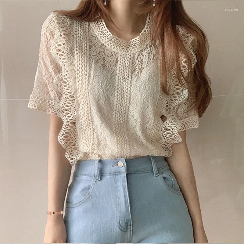 بلوزات النساء ملابس Femme 2023 Top Lace Blusas قميص أنثى عناصر الملابس للنساء تسقط الصلبة 0643