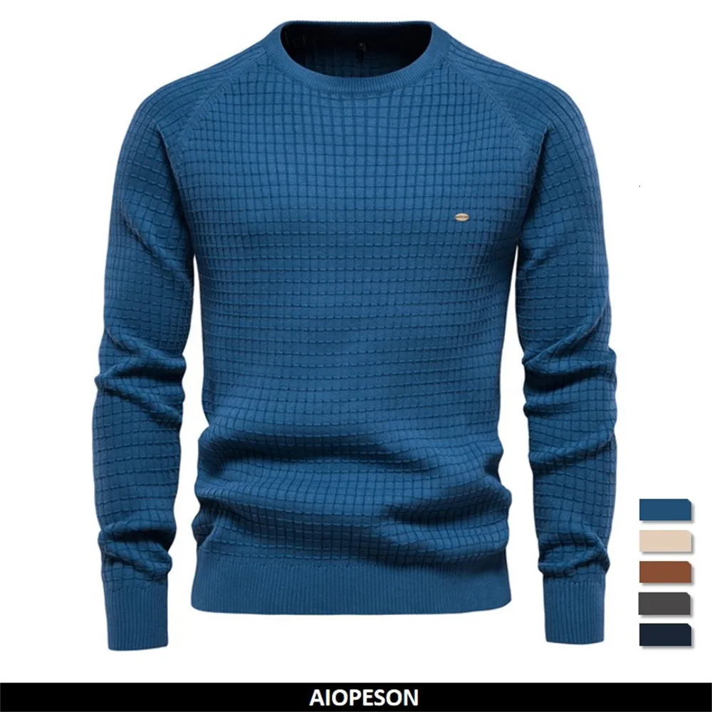 Herrenpullover AIOPESON 100% Baumwolle Männer Pullover Soild Farbe Oansatz Hohe Qualität Mesh Pullover Männlichen Winter Herbst Grundlegende Pullover für Männer 230302