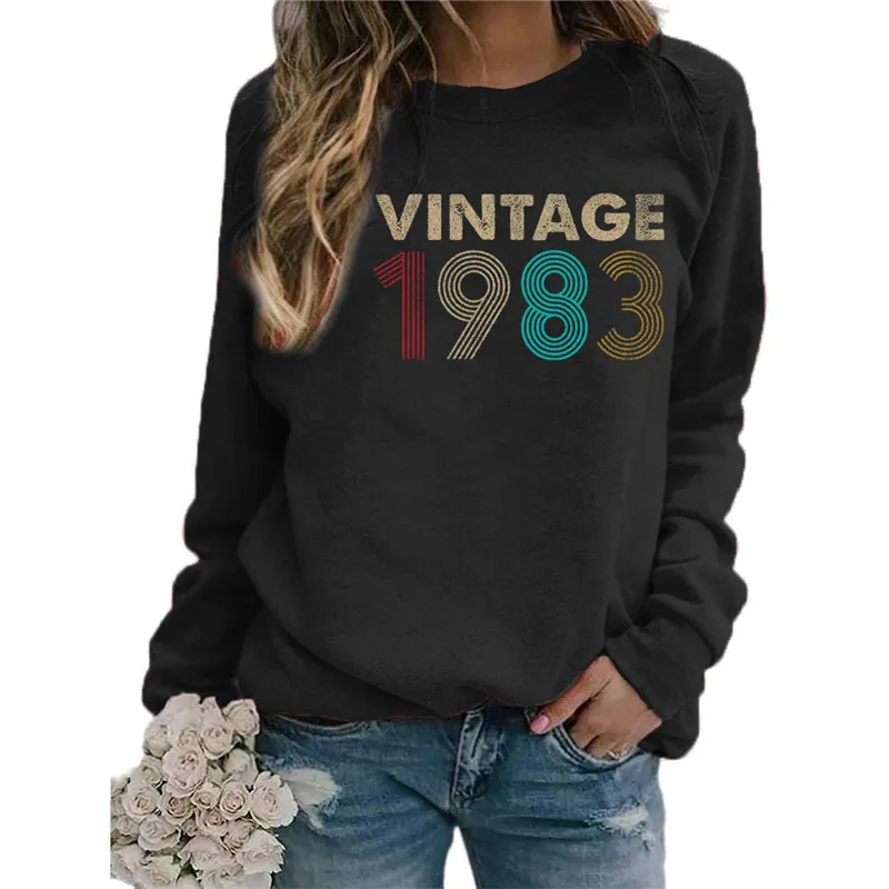 Damen Hoodies Sweatshirts Vintage 1983 gedrucktes Fleece Long Sleeve O Hals Lose Sweatshirt Girls Hoodie Pullovers Winter 230301
