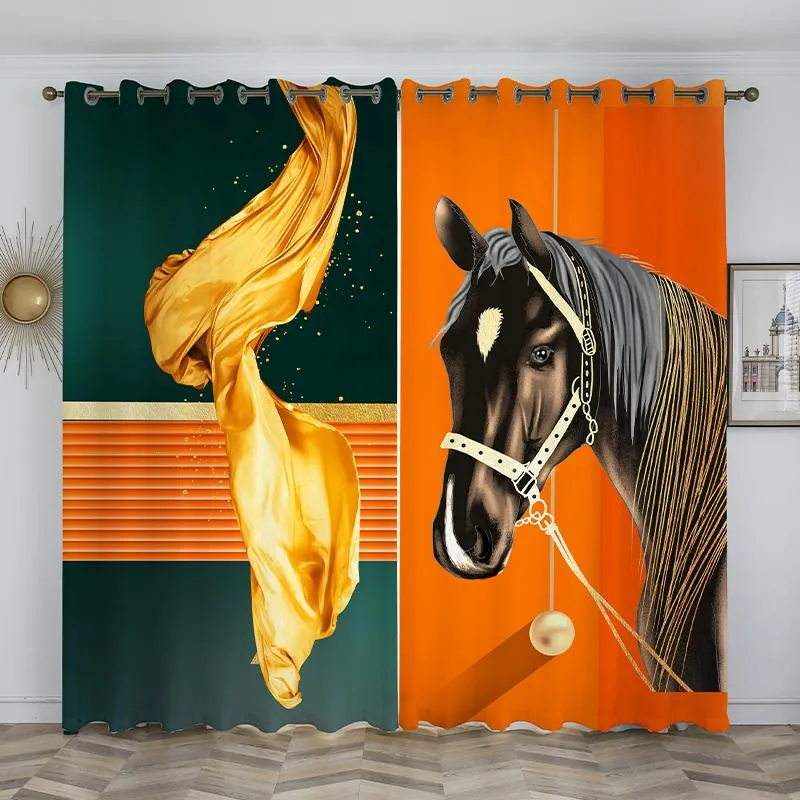 Gardin draperier hem dekoration vardagsrum gardiner fönsterbehandlingar högklassiga tryck orange häst mode modern stil för sovrum