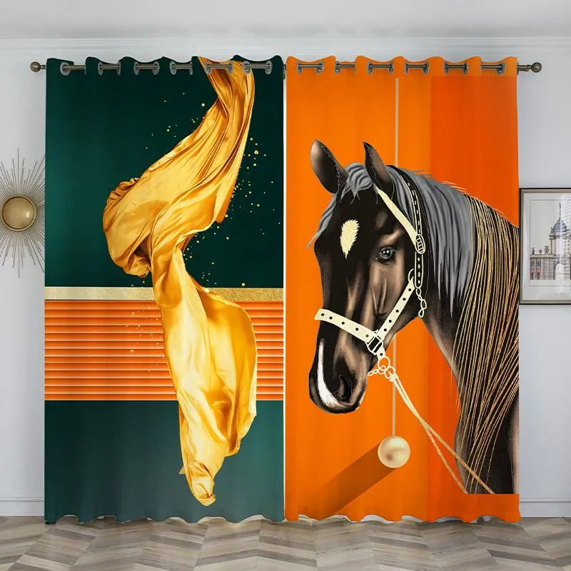 Tende per tende Decorazioni per la casa Tende per soggiorno Trattamenti per finestre Stampa di alta qualità Cavallo arancione Moda Stile moderno per camera da letto