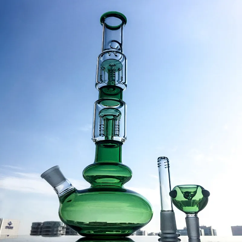 16 인치 높이 유리 봉 9cm 직경 물 담뱃대 18mm 여성 공동 물 파이프 더블 4 팔 나무 Oil Rig Dab Rigs