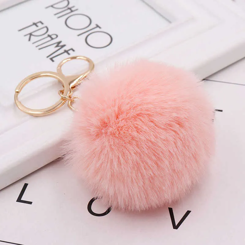 Chave anéis 8cm Synthetic Rabbit Fur Ball Keychains For Women Lovely Handbag Charms Accessories Gold Color Fashion Caryrings R230301