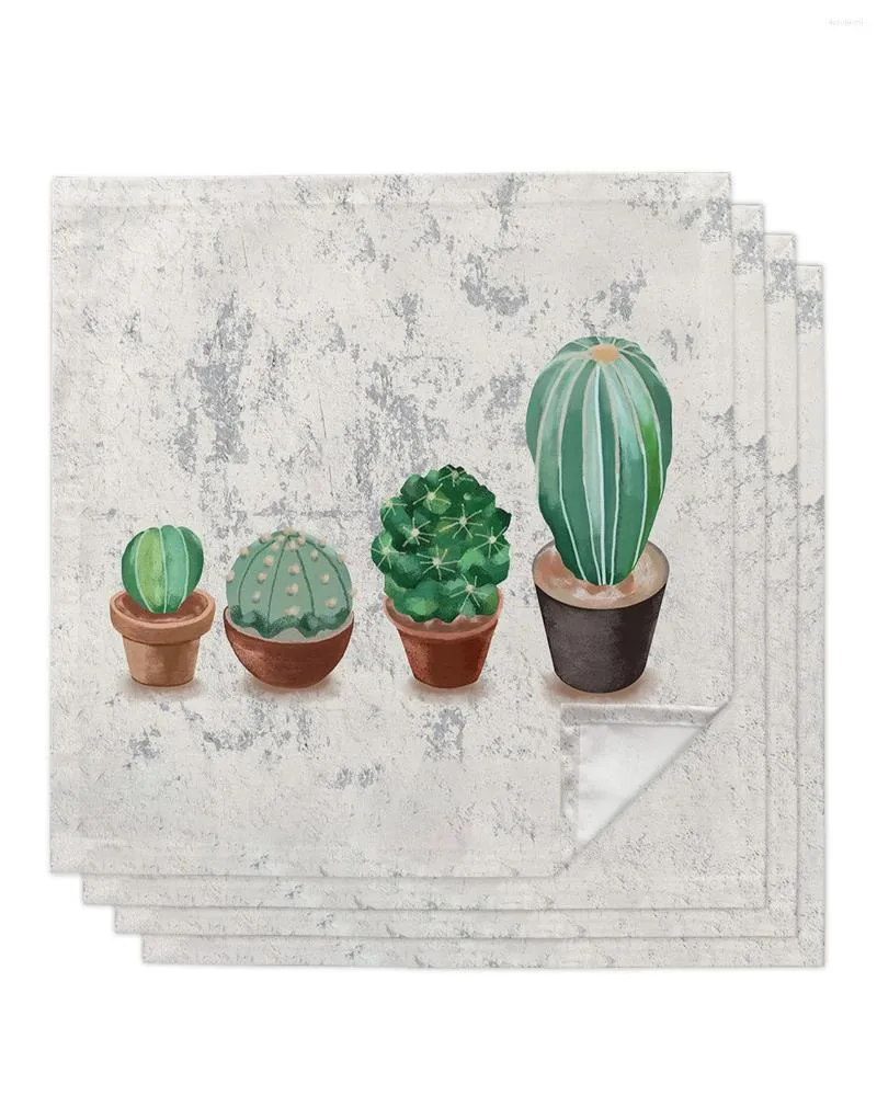 Table Napkin Dilapidated Wall Potted Cactus 4/6/8pcs Cloth Decor Dinner Towel For Kitchen Plates Mat Wedding Party Decoration