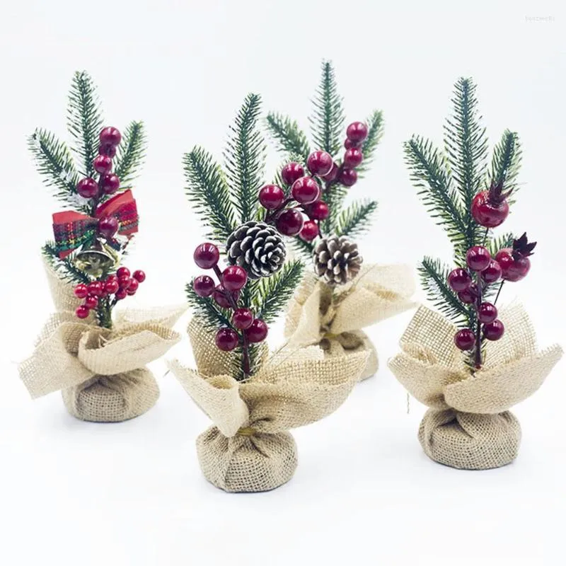 Fiori decorativi Natale artificiale Ramo di pino Cono Bacca Ornamento Luminoso Bonsai Tavolo da scrivania Decorazione domestica fai da te