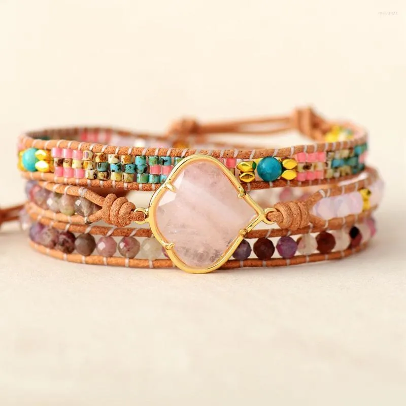 가닥 보헤미안 가죽 랩 팔찌 w/ natural stone bed bracelet femme teengirls boho 보석 Bijoux dropship